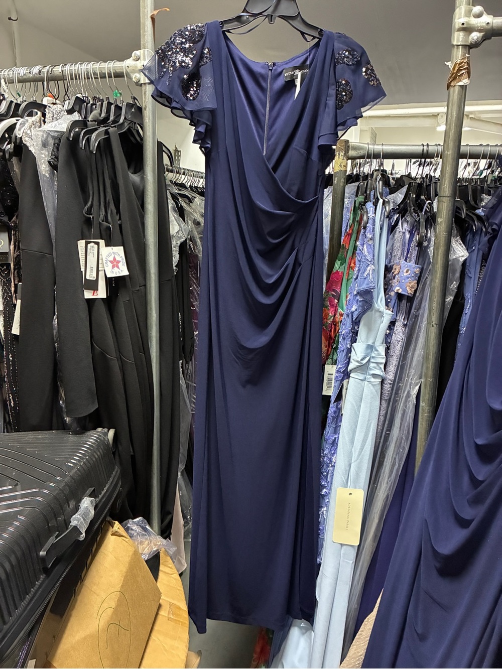 Betsy & Adam Size 2P NWT Navy Sequin Short Sleeve Formal Evening Gown GALA MOB - Picture 7 of 15